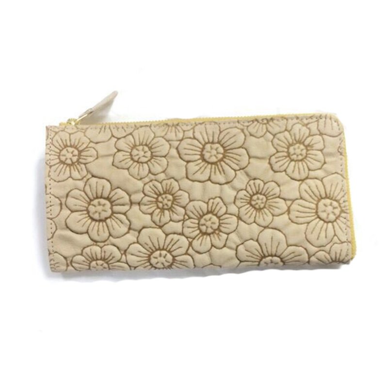 Long wallet leather wallet soft leather flower flower pink L fastener slim soft  - Wallets - Genuine Leather Khaki