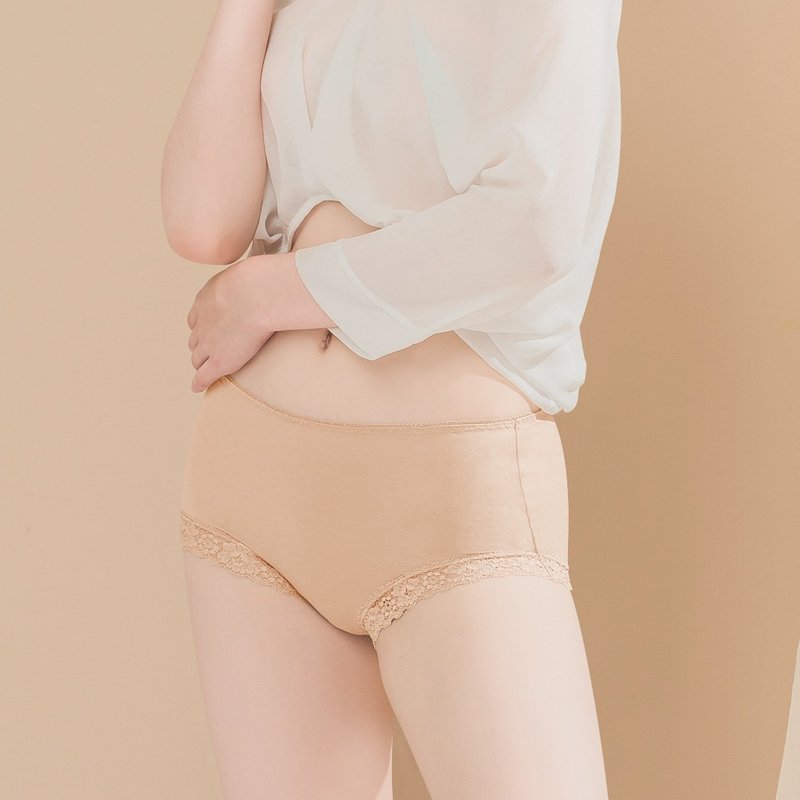 【Clany】Slightly sexy lace anti-allergic M-XL underwear (milk tea skin 2171-11) - ชุดชั้นในผู้หญิง - วัสดุอีโค 