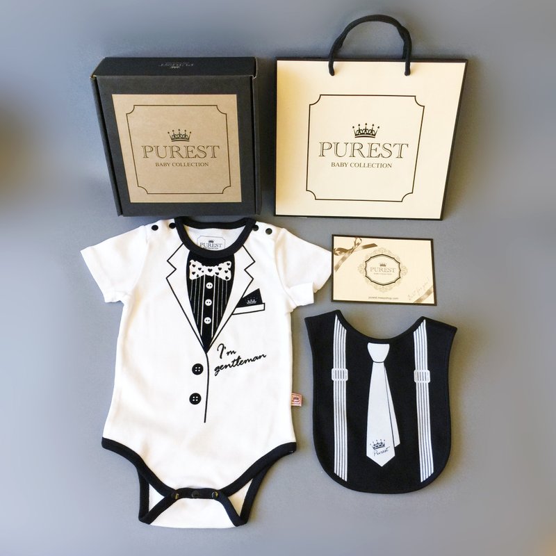小紳士西裝 短袖綜合款 寶寶彌月禮盒組  嬰兒 新生兒禮物 送禮 - 滿月禮物 - 棉．麻 