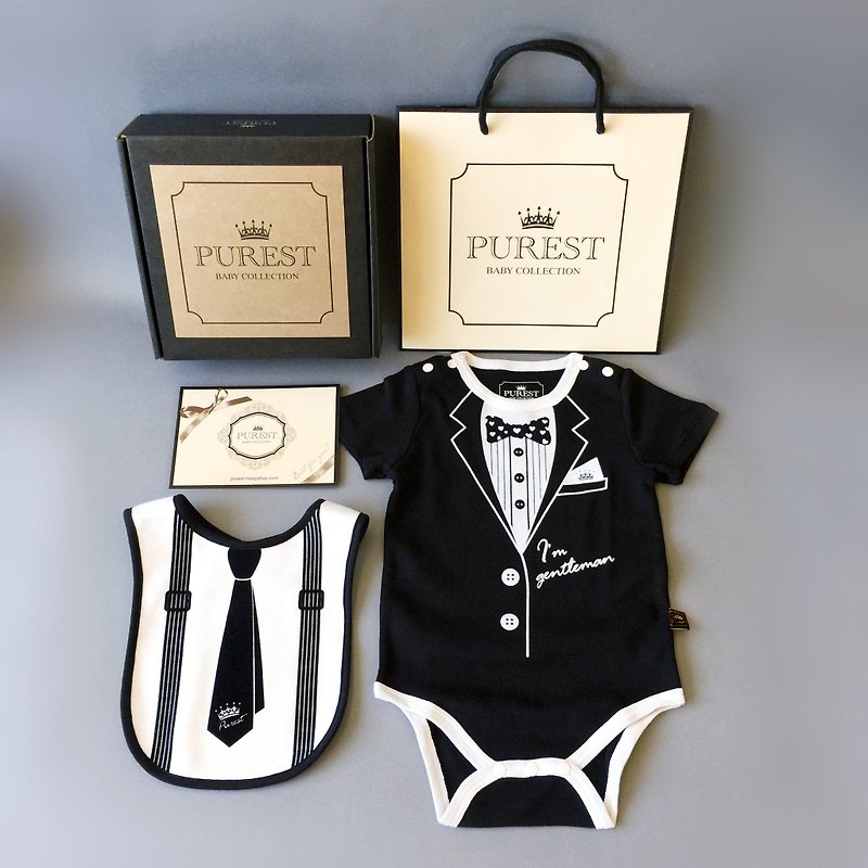 小紳士西裝 短袖綜合款 寶寶彌月禮盒組  嬰兒 新生兒禮物 送禮 - 彌月禮盒 - 棉．麻 