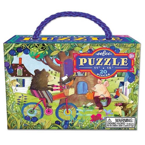eeBoo 台灣總代理 eeBoo 20片拼圖 - 小熊森林 Bear on Bicycle 20 Piece Puzzle