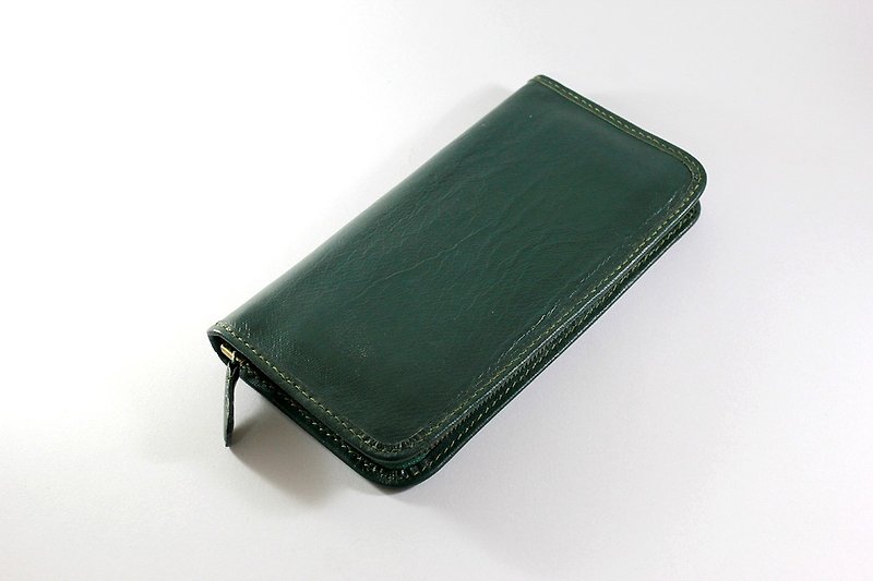 Lambskin zipper long folder / wallet - Wallets - Genuine Leather Green
