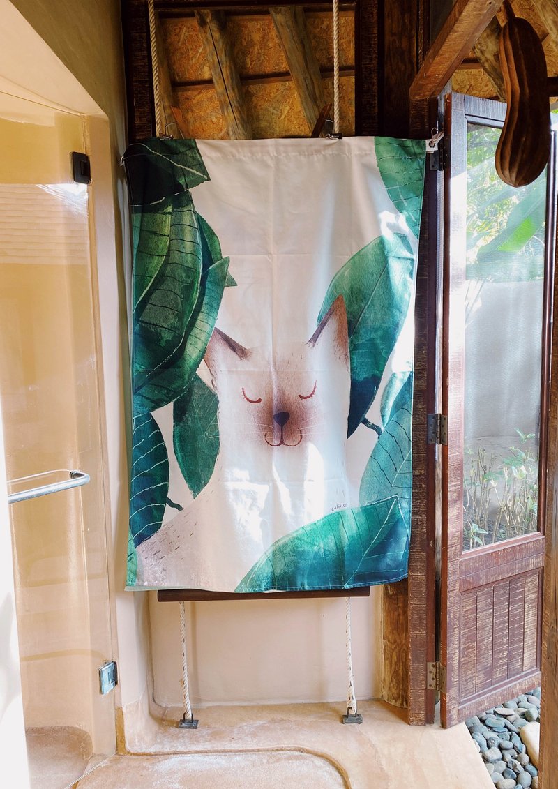 Decorative fabric with cat leaf  Fabric wall decoration W100 cm. x H150cm. - 壁貼/牆壁裝飾 - 聚酯纖維 綠色