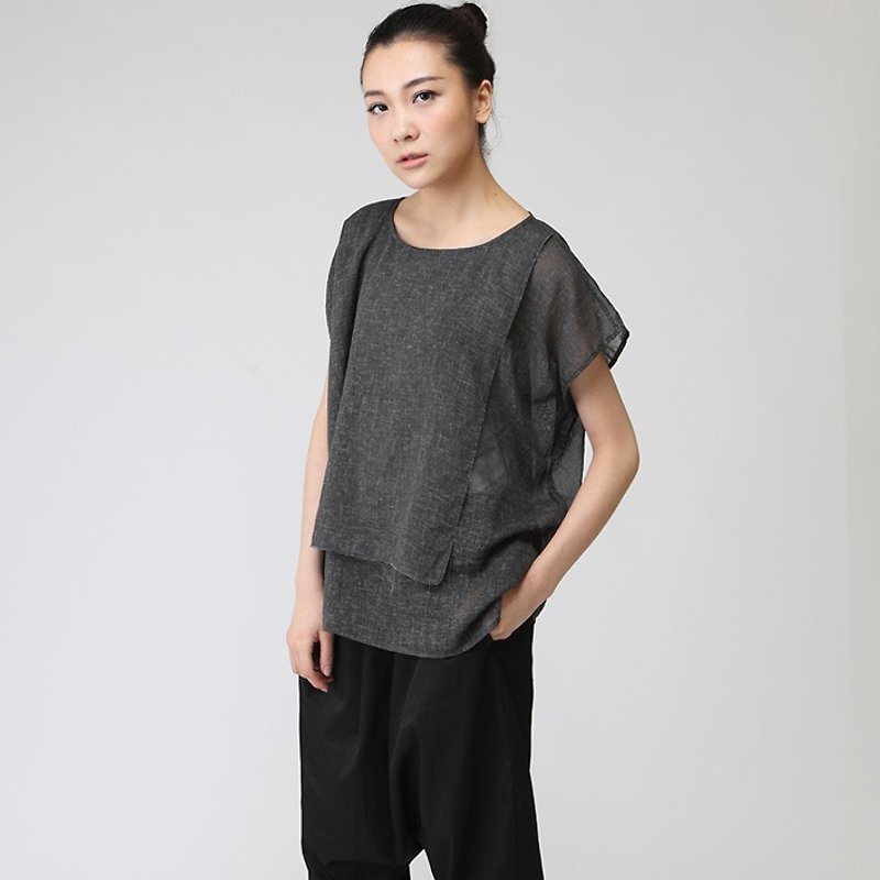 BUFU non-sleeves square shirt   CS150406 - Women's Shirts - Cotton & Hemp Gray