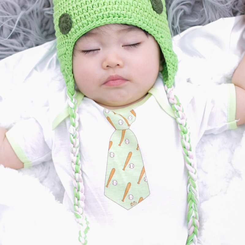 Cutie Bella領帶印花短袖包臀衣Necktie-Baseball - 嬰兒連身衣/包被/包巾 - 棉．麻 白色