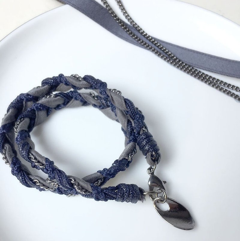SAMEDi - French hand knit bracelet - dark blue - สร้อยข้อมือ - วัสดุอื่นๆ สีน้ำเงิน