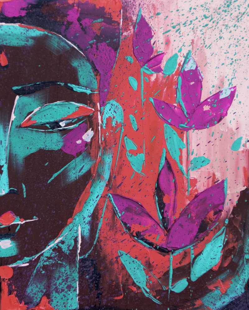 Buddha Painting Meditation Original Art Indian Artwork Buddhism Wall Art - 海報/掛畫/掛布 - 其他材質 紫色