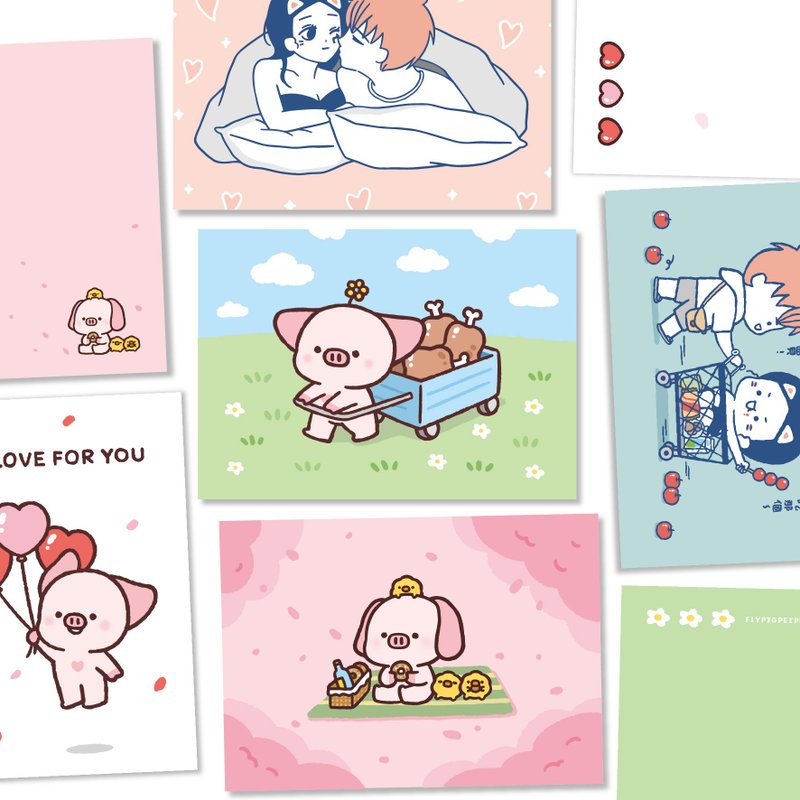 【雙面名信片一組5入】小飛豬培培 - 卡片/明信片 - 紙 
