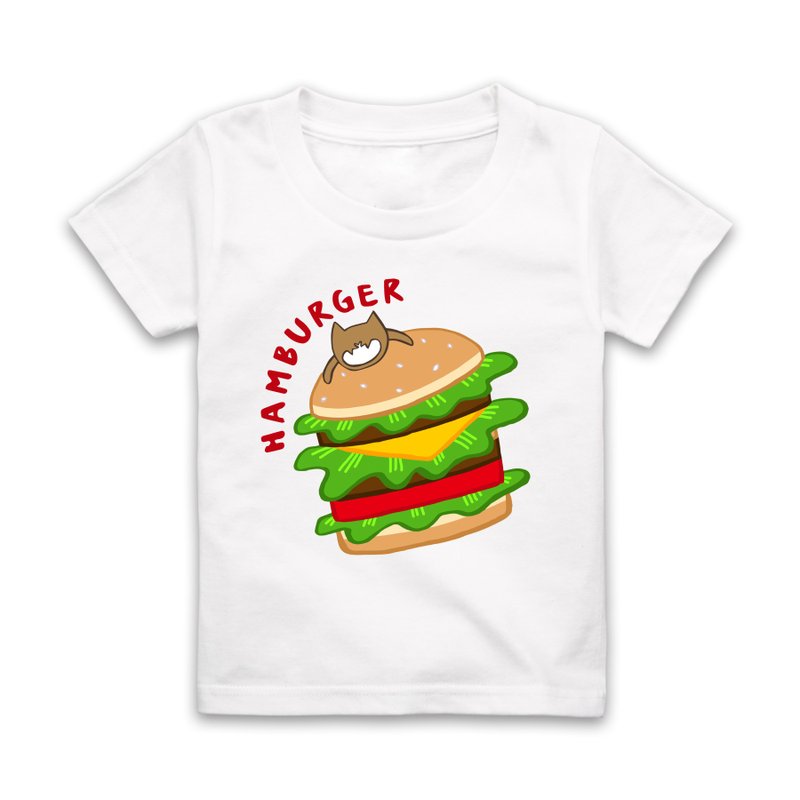 Letter H-HAMBURGER Short Sleeve T-Shirt-White - เสื้อยืด - ผ้าฝ้าย/ผ้าลินิน ขาว