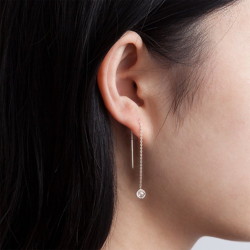 White crystal small disc dangle earrings | natural stone | 925 sterling silver. Light jewelry. Ear chain - ต่างหู - โลหะ หลากหลายสี