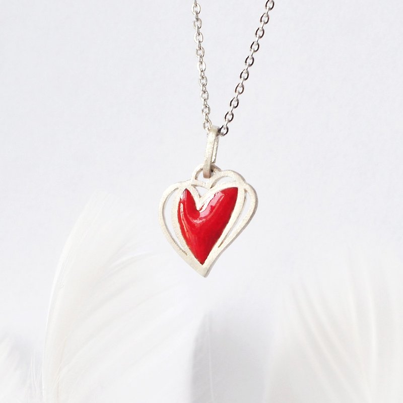 Heart of syncretic  / 925 Silver Enamel Necklace-Valentine's Day Gift - Necklaces - Enamel Red