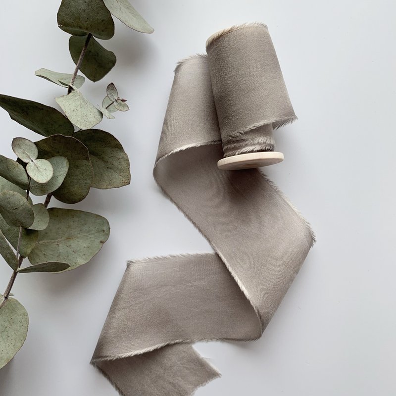 Taupe Silk Ribbon / Hand Dyed Silk Ribbon on Wood Spool - 包裝材料/包裝紙 - 絲．絹 卡其色
