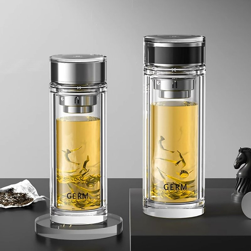 GERM雙層隔熱玻璃杯男茶杯高檔車載杯子泡茶杯水杯 - 茶壺/茶杯/茶具 - 其他材質 黑色