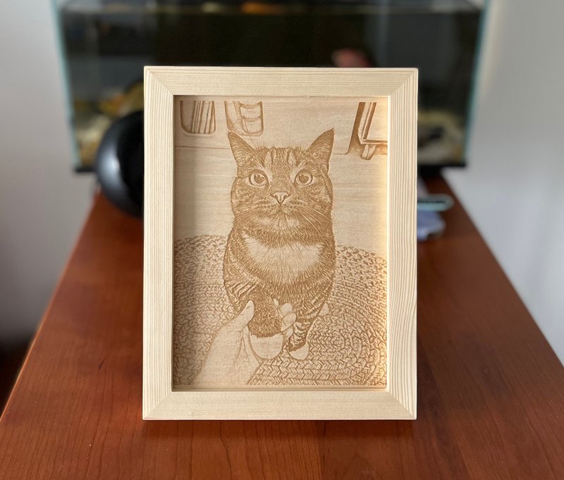 定做照片, 客制照片木板畫, 寵物木刻畫, 貓星人, 個性禮物 - 似顏繪/客製畫 - 木頭 