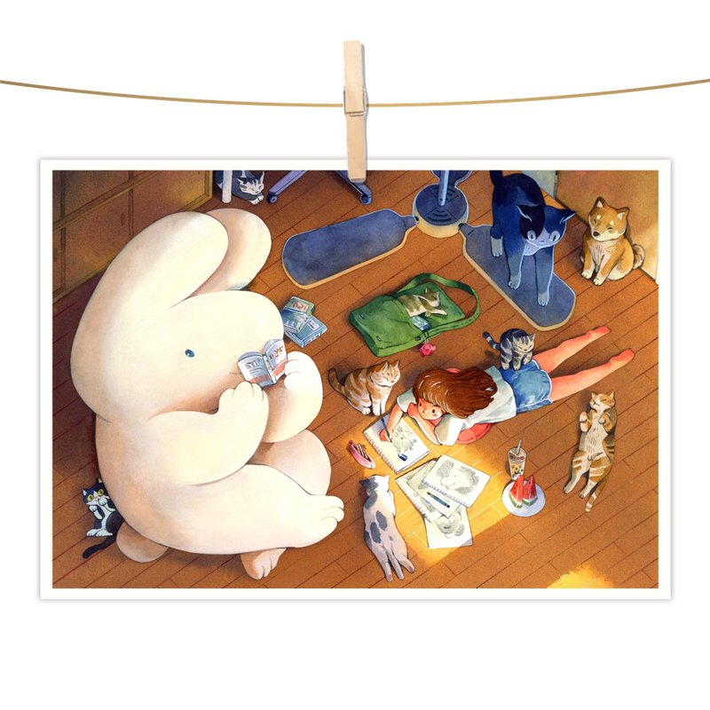 afu watercolor illustration postcard-small room in the afternoon - การ์ด/โปสการ์ด - กระดาษ หลากหลายสี