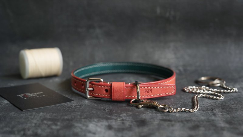 純手工牛皮項圈/手環兩用款 choker 撞色設計 顏色可選 客製刻字 - 項鍊 - 真皮 多色