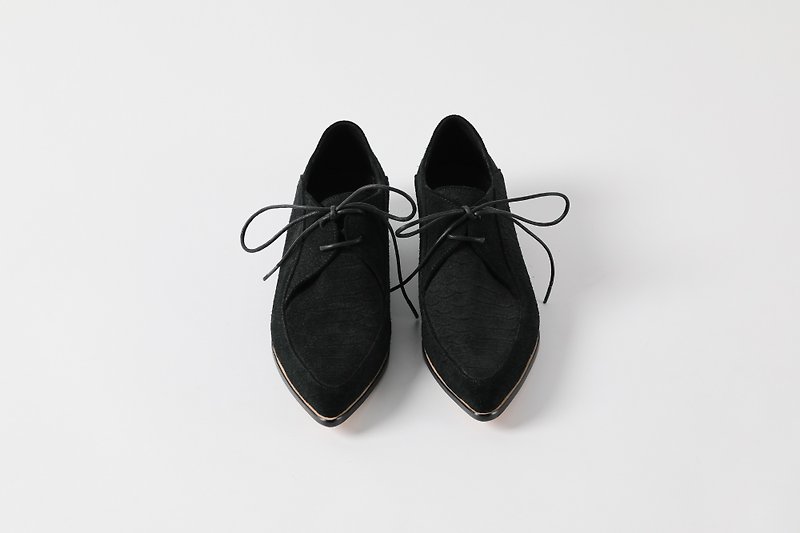 ZOODY / Gem / handmade shoes / flat-bottomed Oxford shoes / black - รองเท้าอ็อกฟอร์ดผู้หญิง - หนังแท้ สีดำ