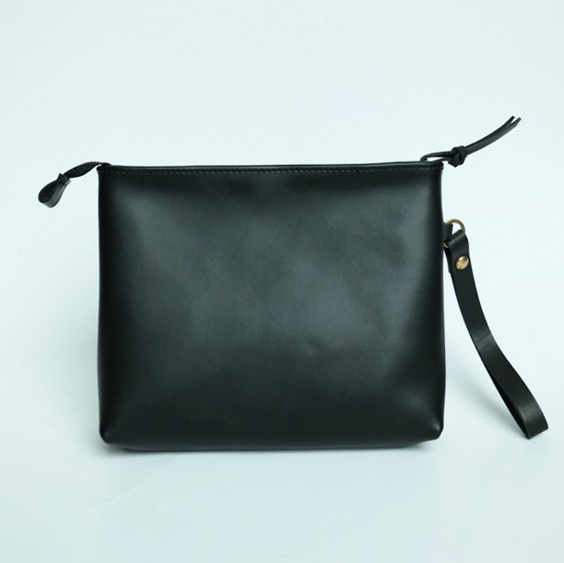 The first clutch only pure handmade black leather high-capacity clutch purse wallet debris bag original wild black simple and practical can hold equipment installed equipment installed equipment installed | ancient leather good original design creativity - Clutch Bags - Genuine Leather Black