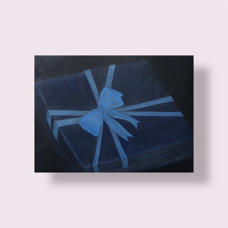 禮物盒系列-藍盒子配上藍緞帶 - 海報/掛畫/掛布 - 棉．麻 