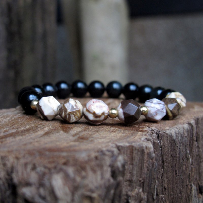 Amulet to ward off evil spirits∣ Zebra Stone Obsidian Natural Stone Bracelet - สร้อยข้อมือ - เครื่องประดับพลอย สีดำ