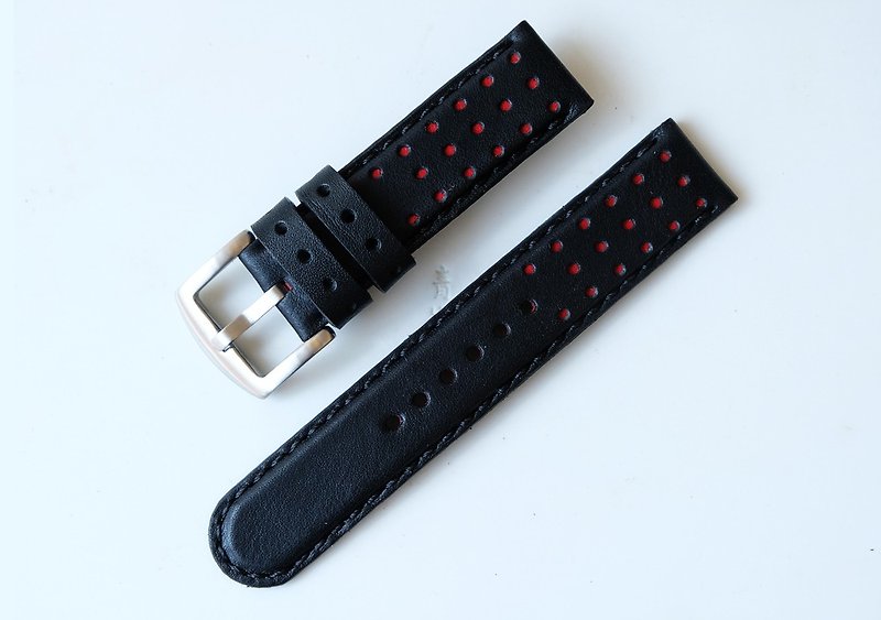 DOT AV genuine leather watch strap, Rally racing strap watch strap, watch strap - 錶帶 - 真皮 黑色
