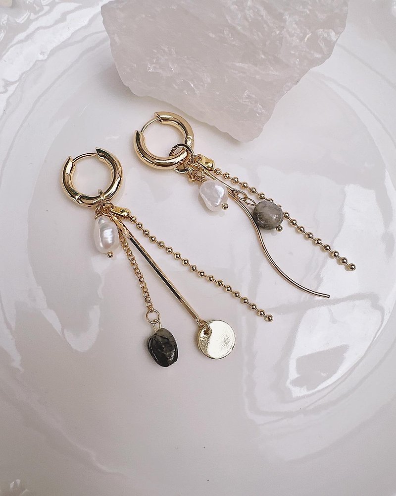 C&W 14ks925 asymmetrical pendant fashion O-shaped earrings - Earrings & Clip-ons - Jade Gold