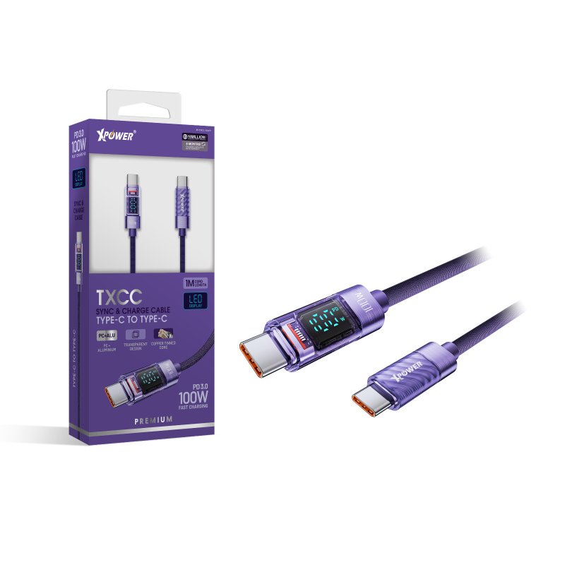 XPower (紫色)TXCC 1米 100W高速傳輸充電Type-C TO Type-C線 - 行動電源/充電線 - 其他金屬 紫色