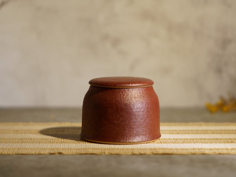 鐵紅橘皮紋茶倉,茶葉罐-容量約150ml - 茶具/茶杯 - 陶 紅色