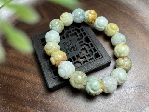 淳玉晶品坊 快速出貨 天然緬甸玉珠雕刻龍珠手鍊