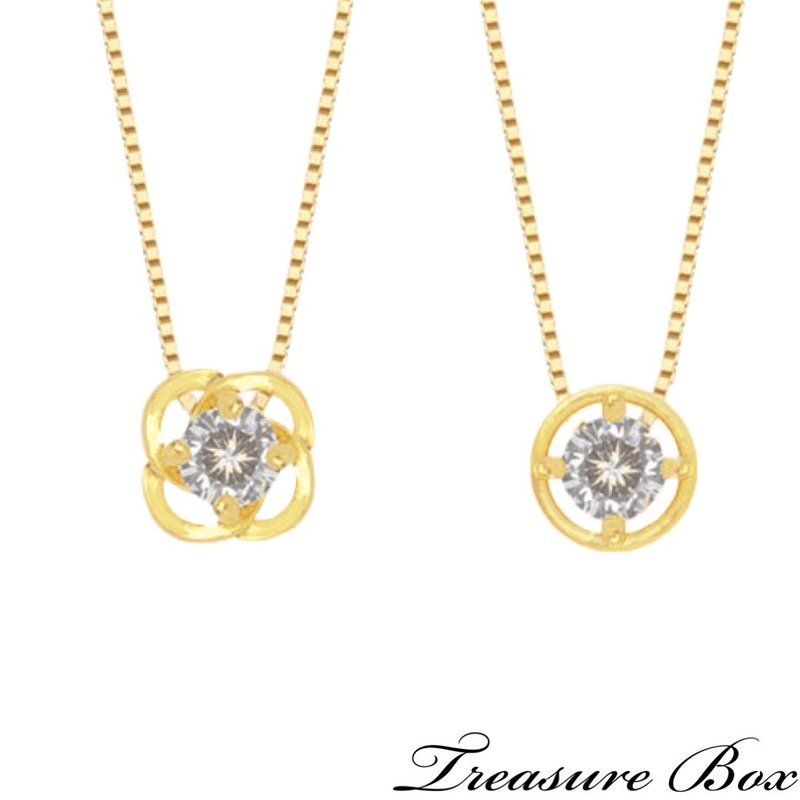 Treasure chest gold jewelry 9999 gold pure gold simple single diamond pendant/necklace/clavicle chain - Collar Necklaces - 24K Gold Gold