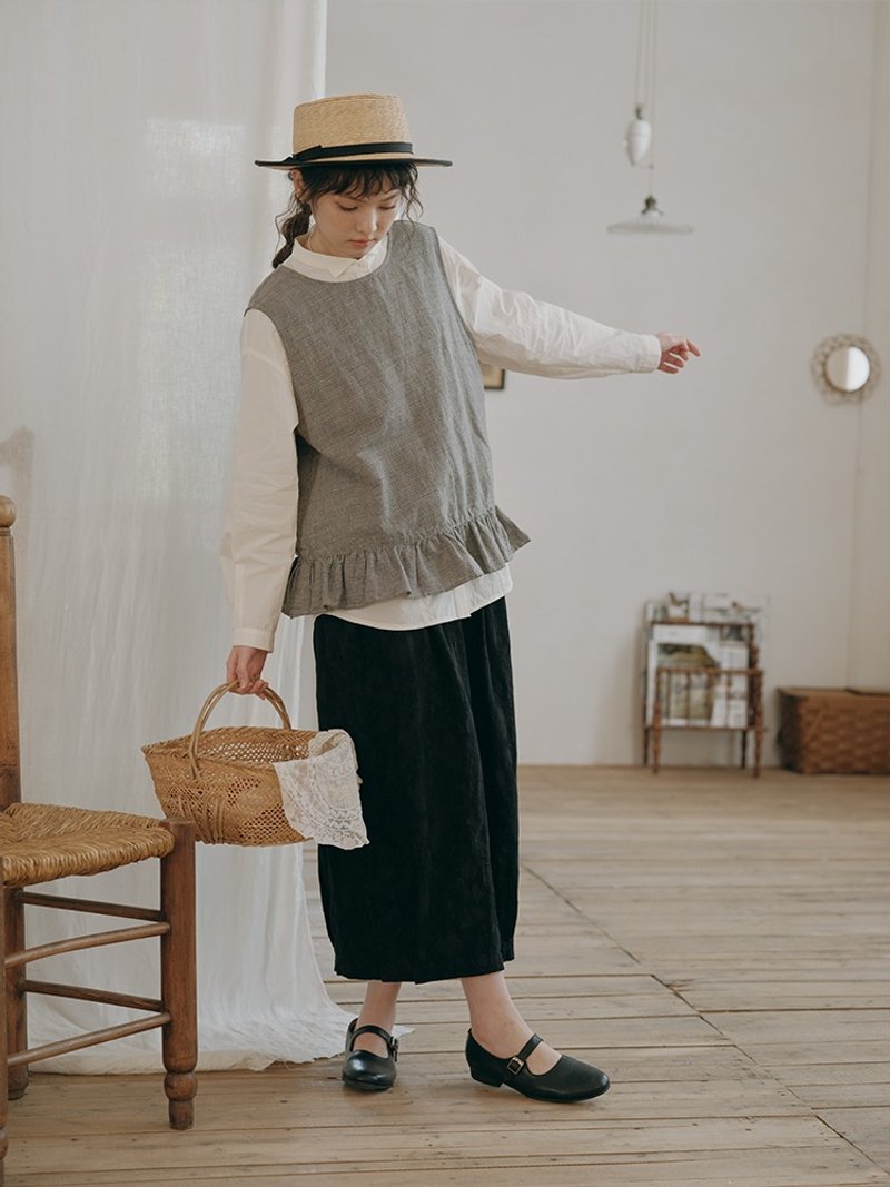 Black artistic Linen and linen retro skirt with elastic waist and Japanese style outfit for spring and summer - Skirts - Cotton & Hemp Black