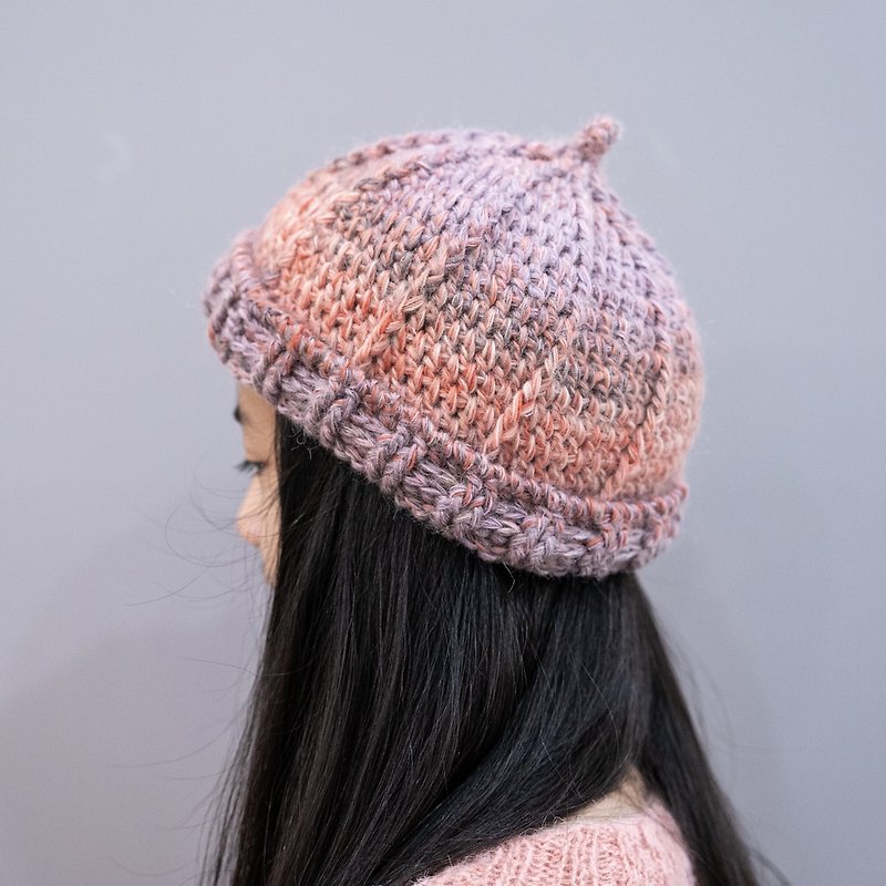 Handmade knitted wool hat-crown hat-crochet style - หมวก - ขนแกะ 