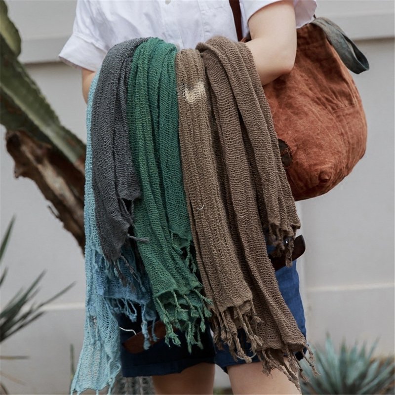 The meaning of travel | a lot of colors to accompany you natural plant dyed blue dyed fringed fabric scarf can be used as a shawl - Knit Scarves & Wraps - Cotton & Hemp Blue