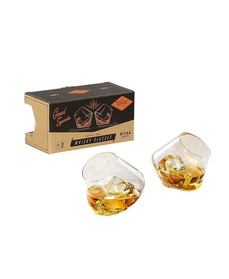 British Gentlemen whiskey gyro rock shape glass wine glass gift box set (a set of two glasses) - ถ้วย - กระจกลาย สีใส