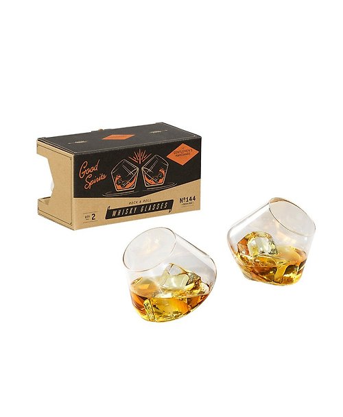 SÜSS Living生活良品 英國Gentlemen威士忌陀螺搖滾造型玻璃酒杯禮盒組(一組兩杯入)