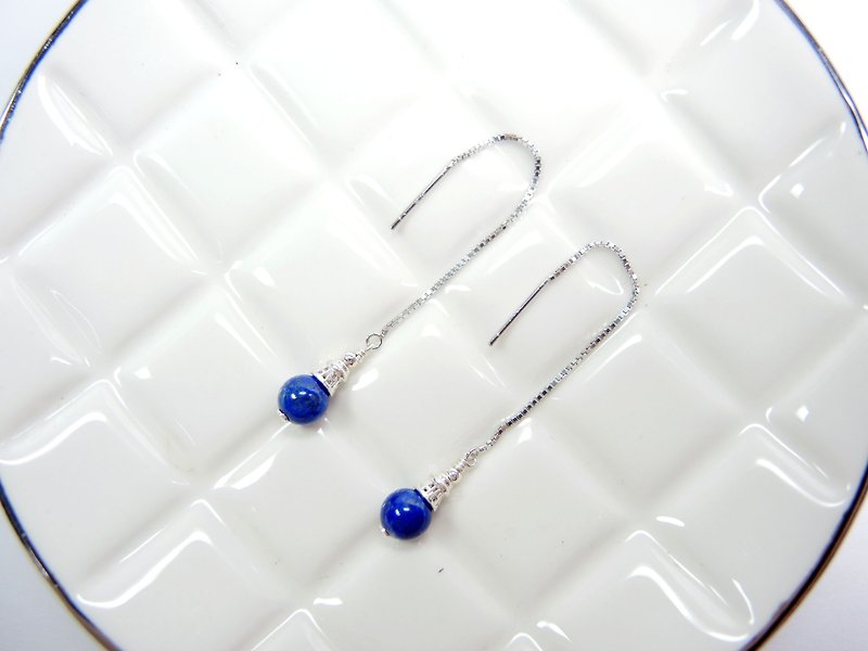 優雅時尚青金石925銀耳線耳環 - 耳環/耳夾 - 寶石 藍色