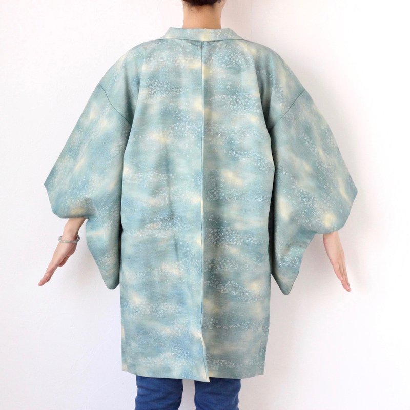 small floral kimono, traditional kimono, authentic kimono, haori jacket /3843 - Women's Casual & Functional Jackets - Polyester Green