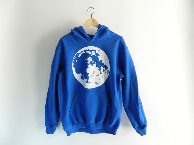 Full Moon Illustration Blue Hoodie,Moon Pattern,HandPrint Designer Logo Pullover - Unisex Hoodies & T-Shirts - Cotton & Hemp Blue