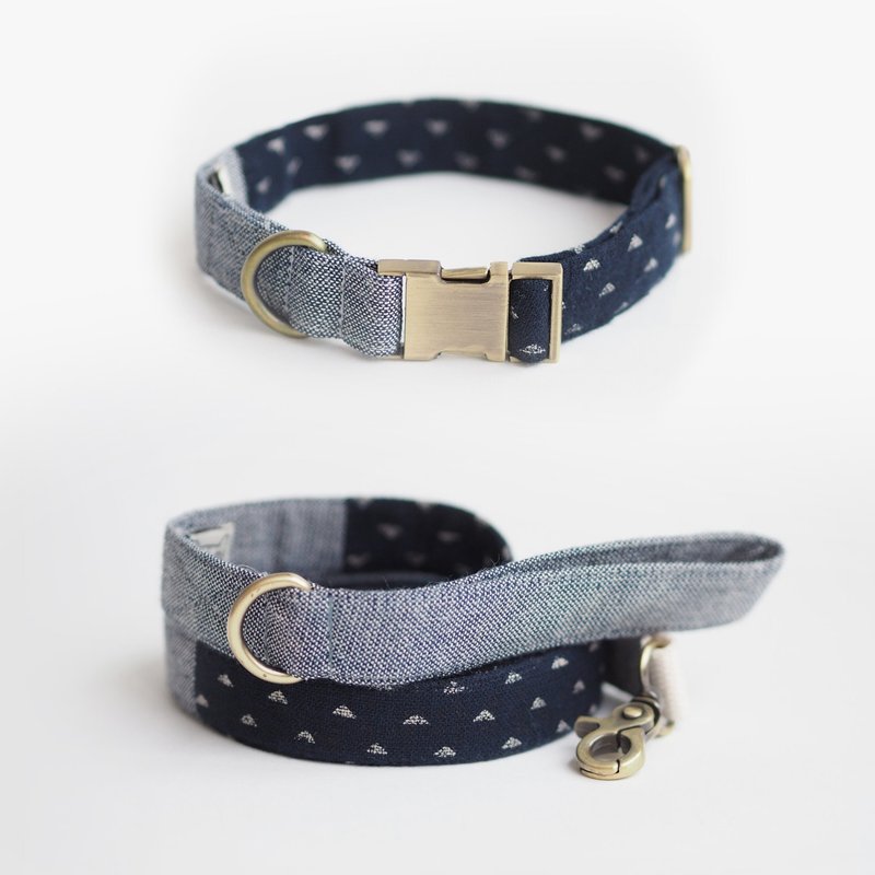 グッディバッグ - デニムインディゴ色の組み合わせ - 首輪・リード - コットン・麻 ブルー