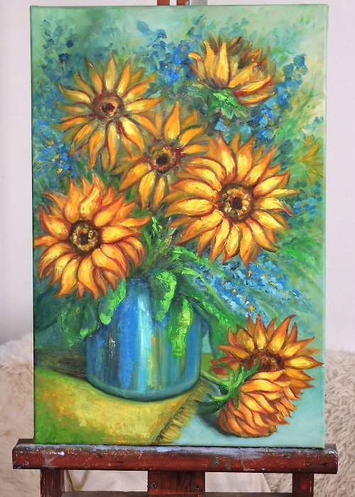 DCS-Art Sunflower bouquet oil painting on canvas large size home wall decoration