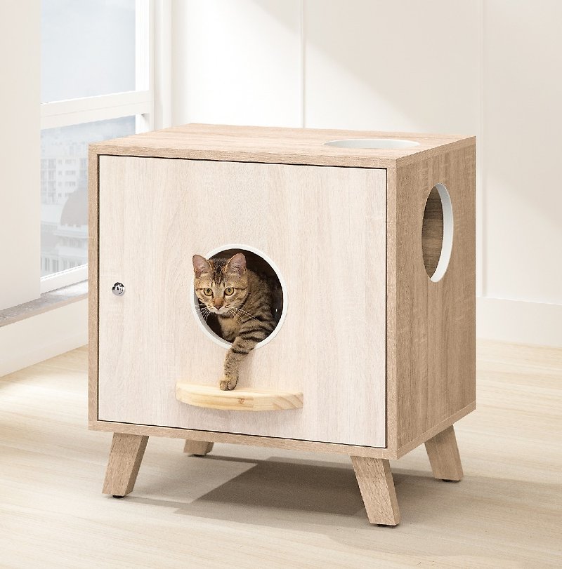 Simple cat litter cabinet - with cat litter box - กระบะทรายแมว - ไม้ สีกากี