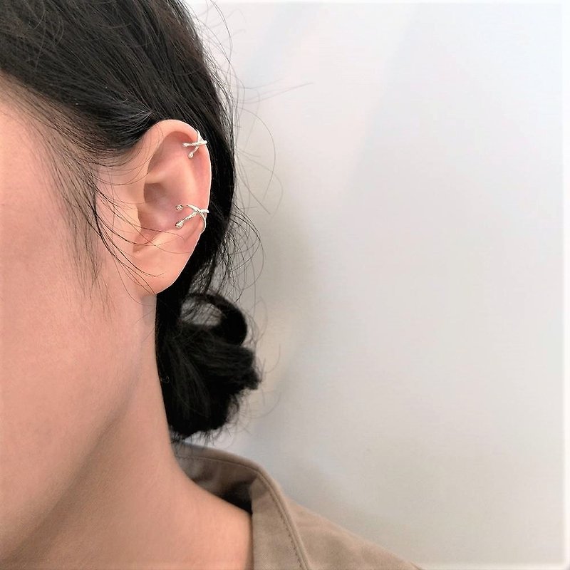 โลหะ ต่างหู - │Simple│Cross•Pure silver Clip-On •Ear bone clip
