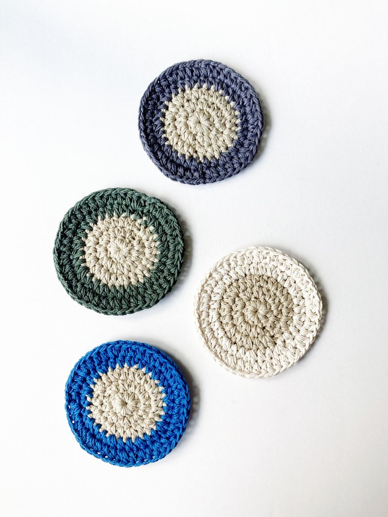 編織杯墊 擴石墊 經典圓形 雙色 100%棉毛線手工 編織 - 杯墊 - 棉．麻 多色