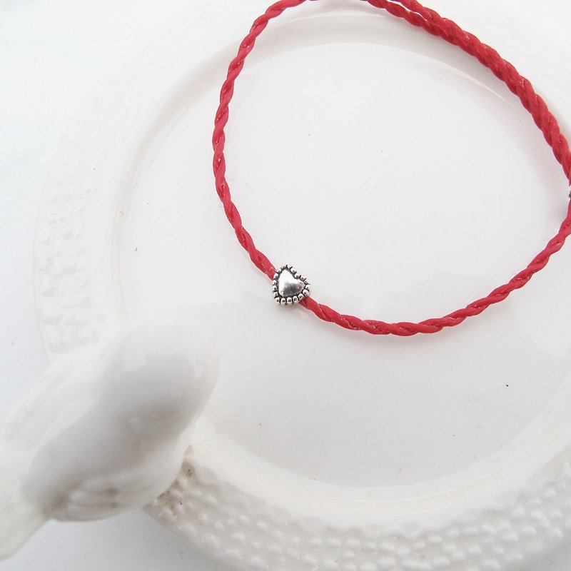 [Hand-knitted Wax rope] Little lace hearts | Lucky red thread Wax rope lucky bracelet | Big girl - Bracelets - Sterling Silver Multicolor