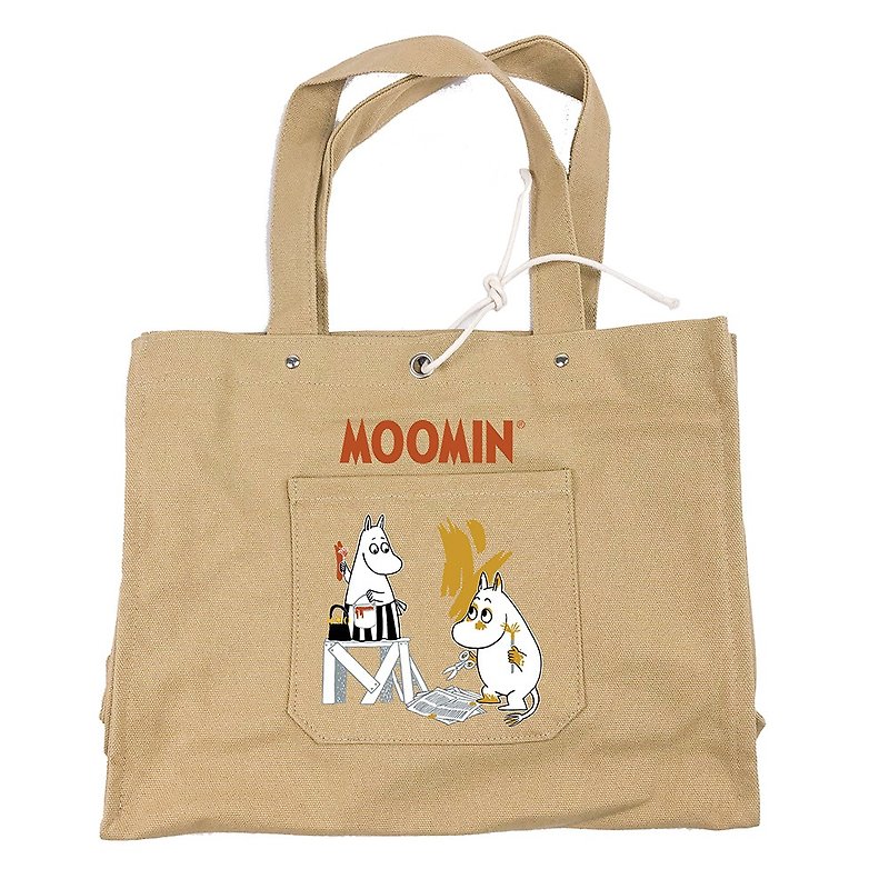Moomin嚕嚕米授權-日系手提方包(卡其),AE04 - 側背包/斜孭袋 - 棉．麻 白色