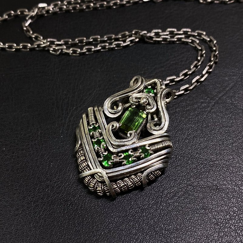 沙佛萊 碧璽  項鍊 石榴石 金屬編織 銀飾 - 項鍊 - 寶石 綠色