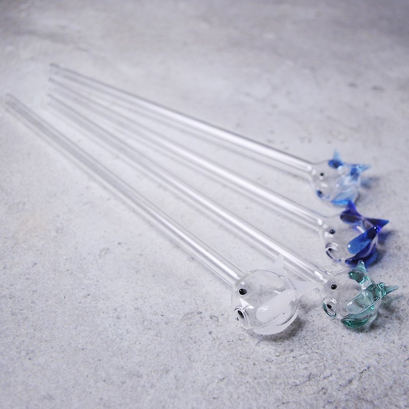 20cm (caliber 0.8cm) flat mouth small fish glass straw does not contain glass jar (with cleaning brush) - Beverage Holders & Bags - Glass Blue