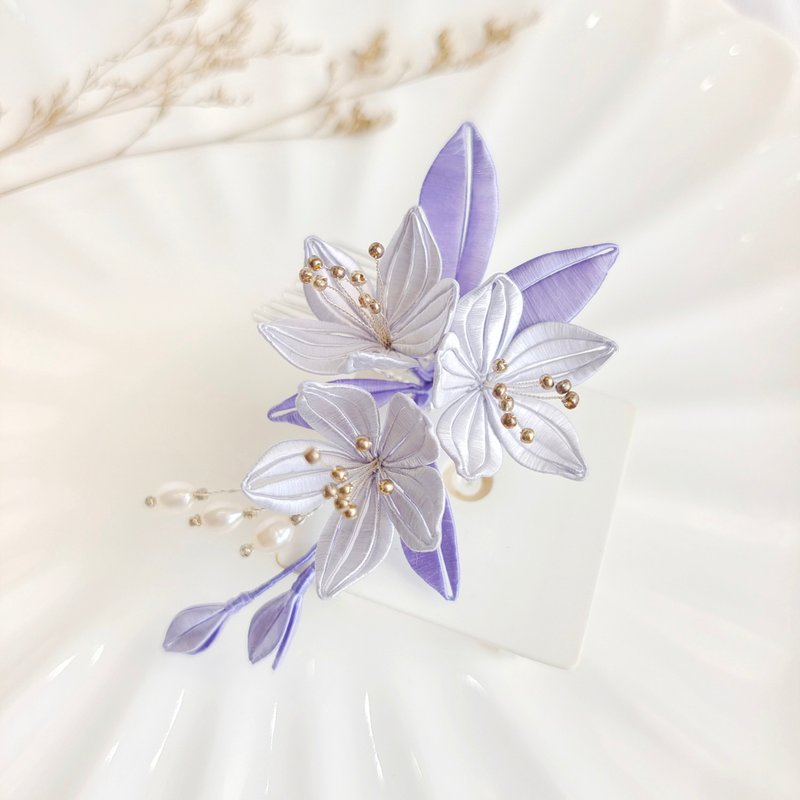 百合花髮夾 纏花 春仔花 和服發飾 天然真絲 蠶絲 髮夾 - 髮圈/髮夾 - 絲．絹 紫色