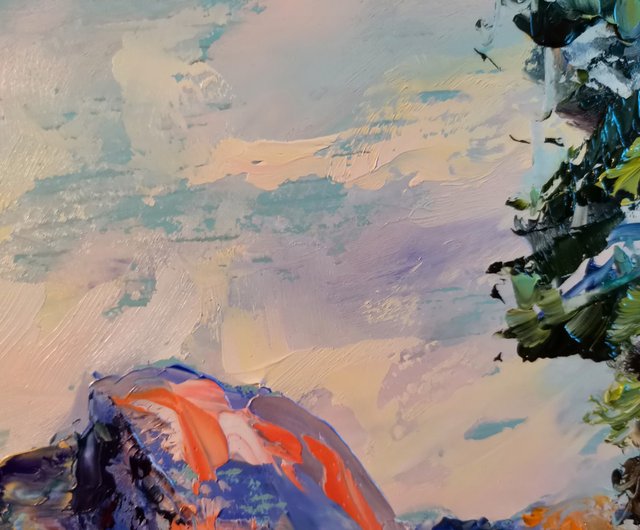 国立公園の木マウンテンカーオリジナルアート油絵アーティスト