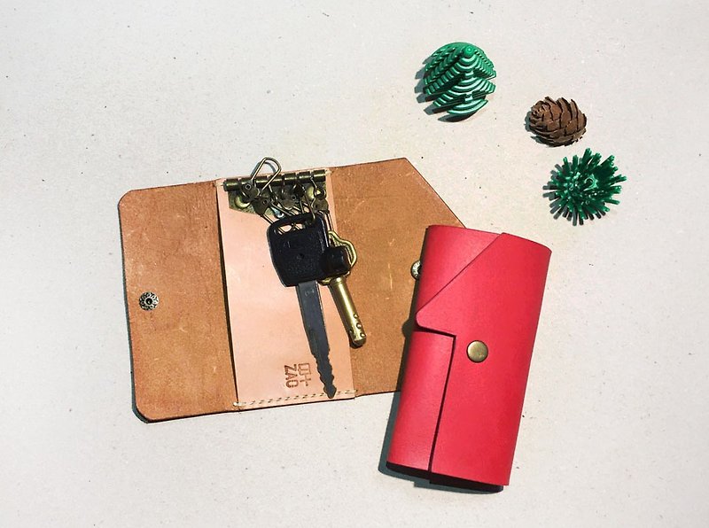 家的鑰匙包(含英文打字/4色) - 鑰匙圈/鎖匙扣 - 真皮 卡其色